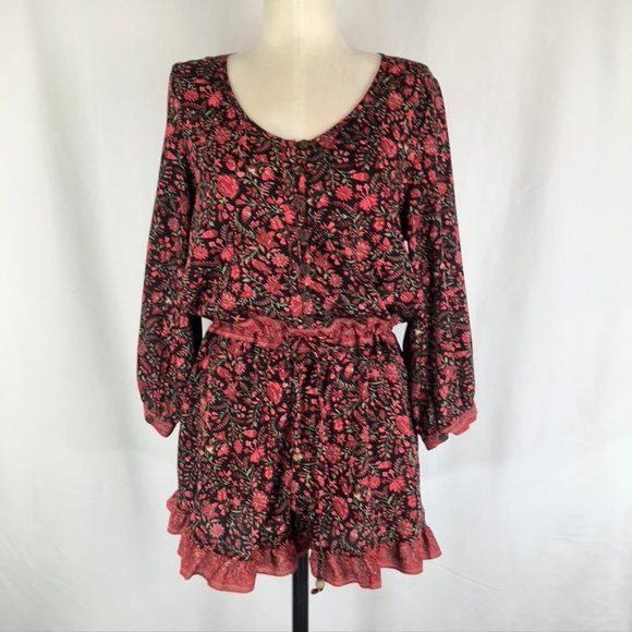 Raga Tie Waist Ruffle Trim Floral Romper Granada